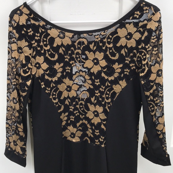 Black and Gold Lace-Paneled Party Dress - Picture 4 of 7